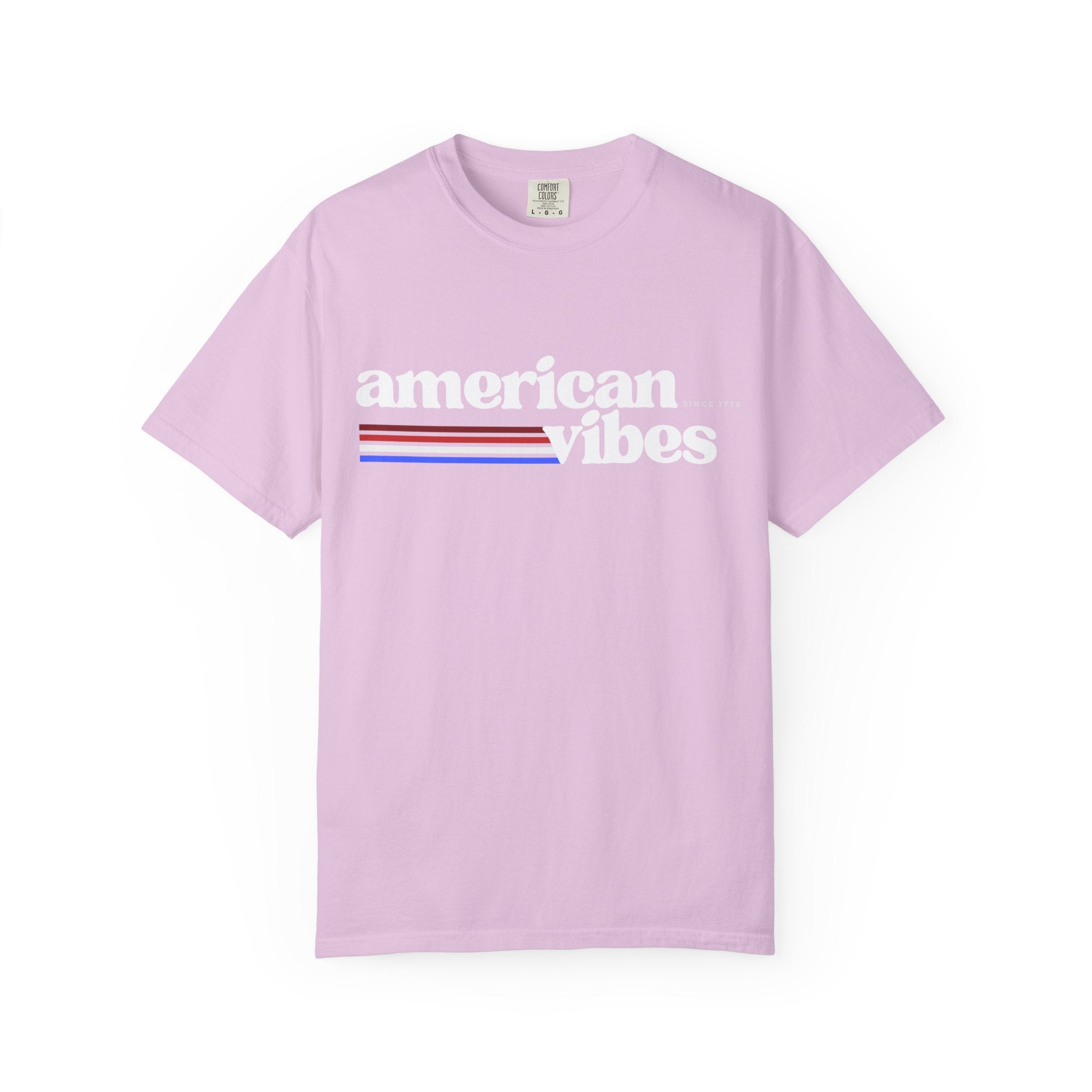 American Vibes Minimal Striped Tee — White T‑Shirt with Red & Blue Chest Lines