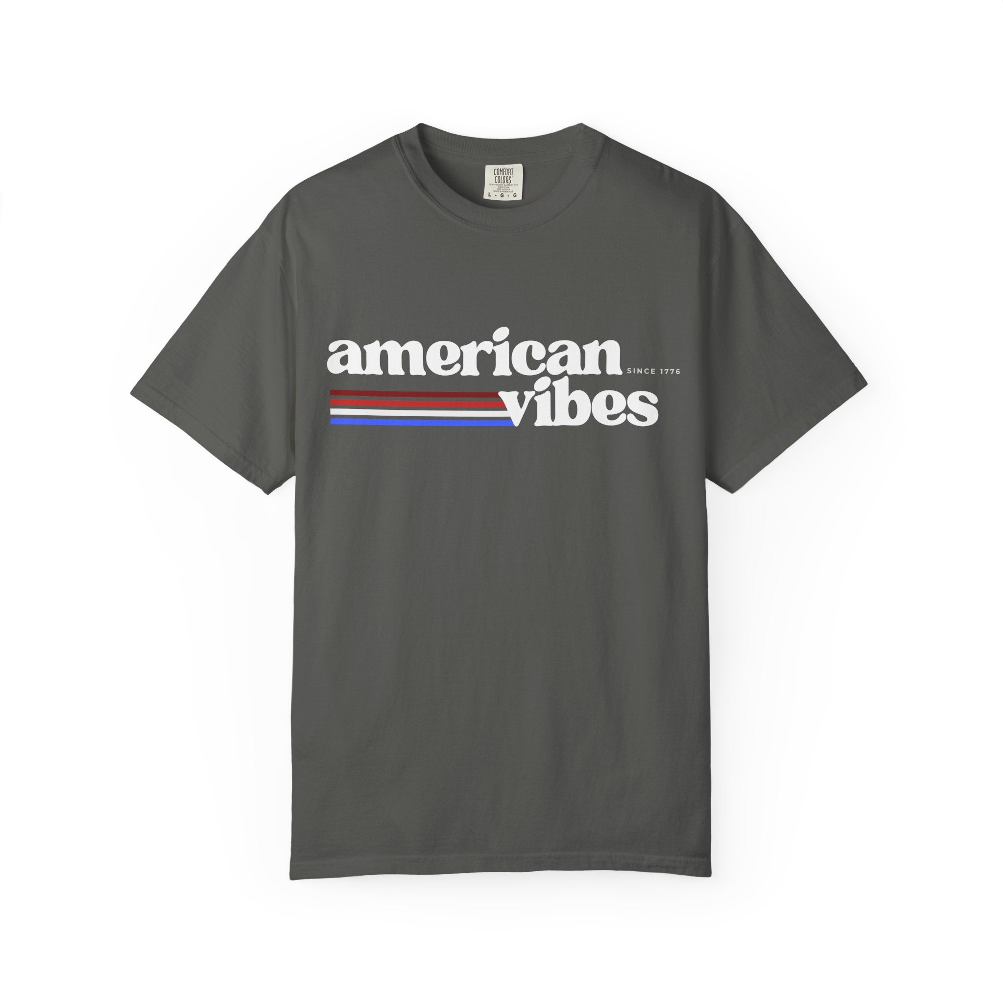 American Vibes Minimal Striped Tee — White T‑Shirt with Red & Blue Chest Lines