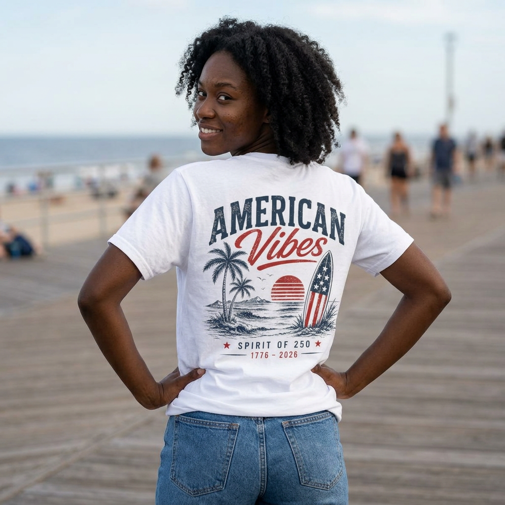 American Vibes 1776–2026 Retro Sunset Patriotic Tee