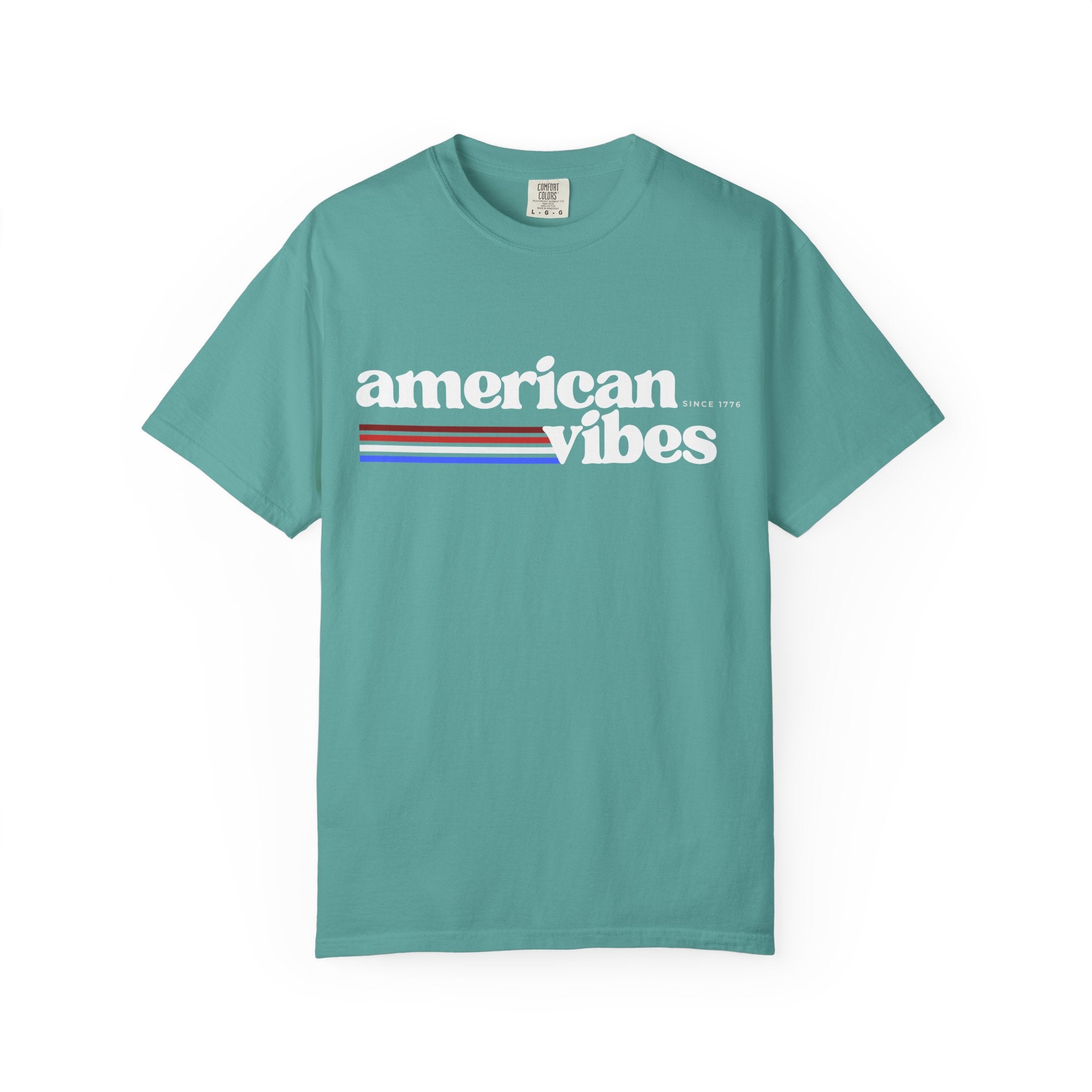American Vibes Minimal Striped Tee — White T‑Shirt with Red & Blue Chest Lines